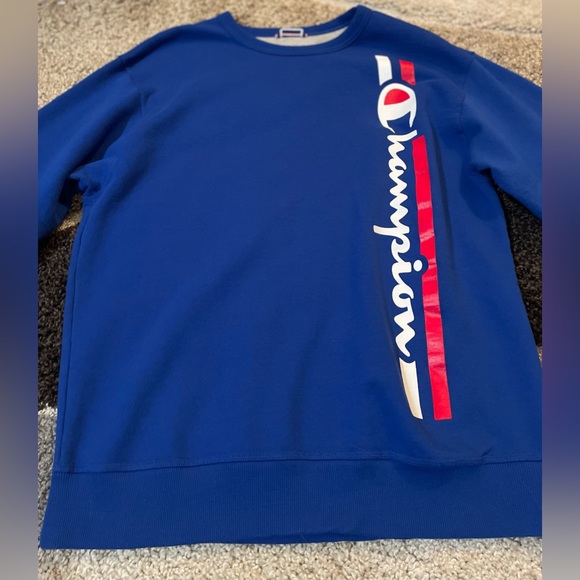 Champion Men’s Blue Vertical Spellout Crewneck Pullover L/S Sweatshirt/L-EUC - Picture 7 of 14